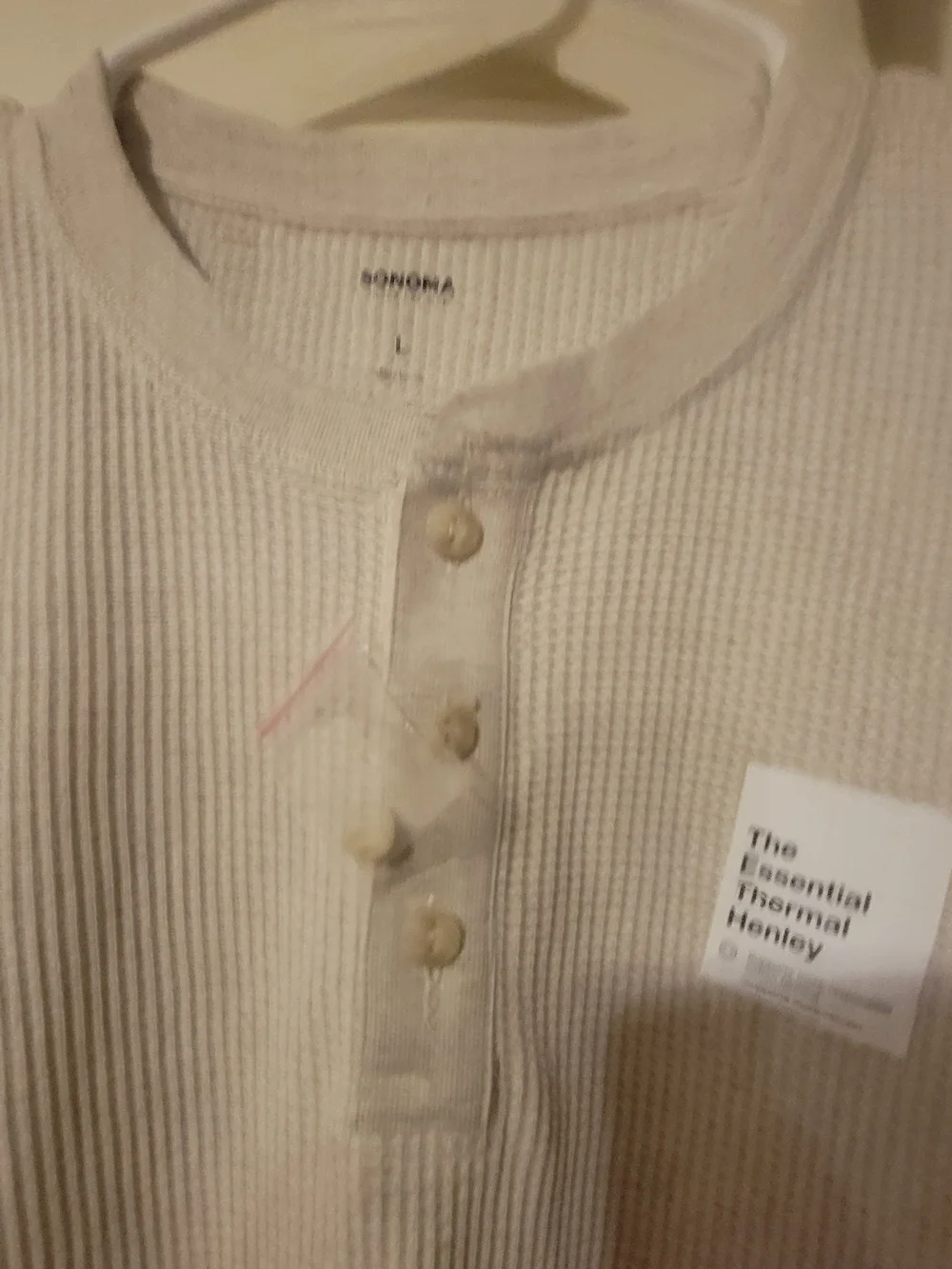 Sonoma Men's Waffle Knit Henley Cream Large NWT